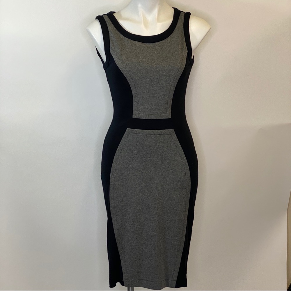 Anthropologie Black Grey Stretch Pencil Dress Sz S